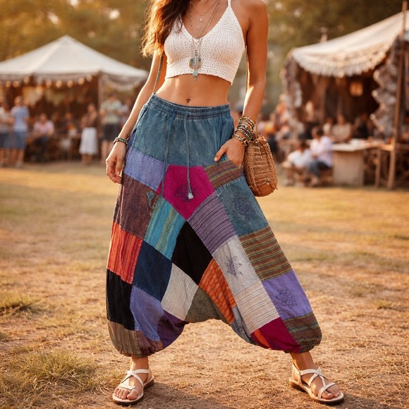 Kathmandu Imports Pants - Kathmandu Imports Patchwork Harem Pants Boho Festival Drop Crotch Hippie Yoga OS